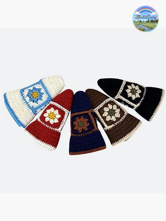 Handmade Crochet Bucket Hat Knitted Floppy Fishing Hat Floral Striped Outdoor main image 4